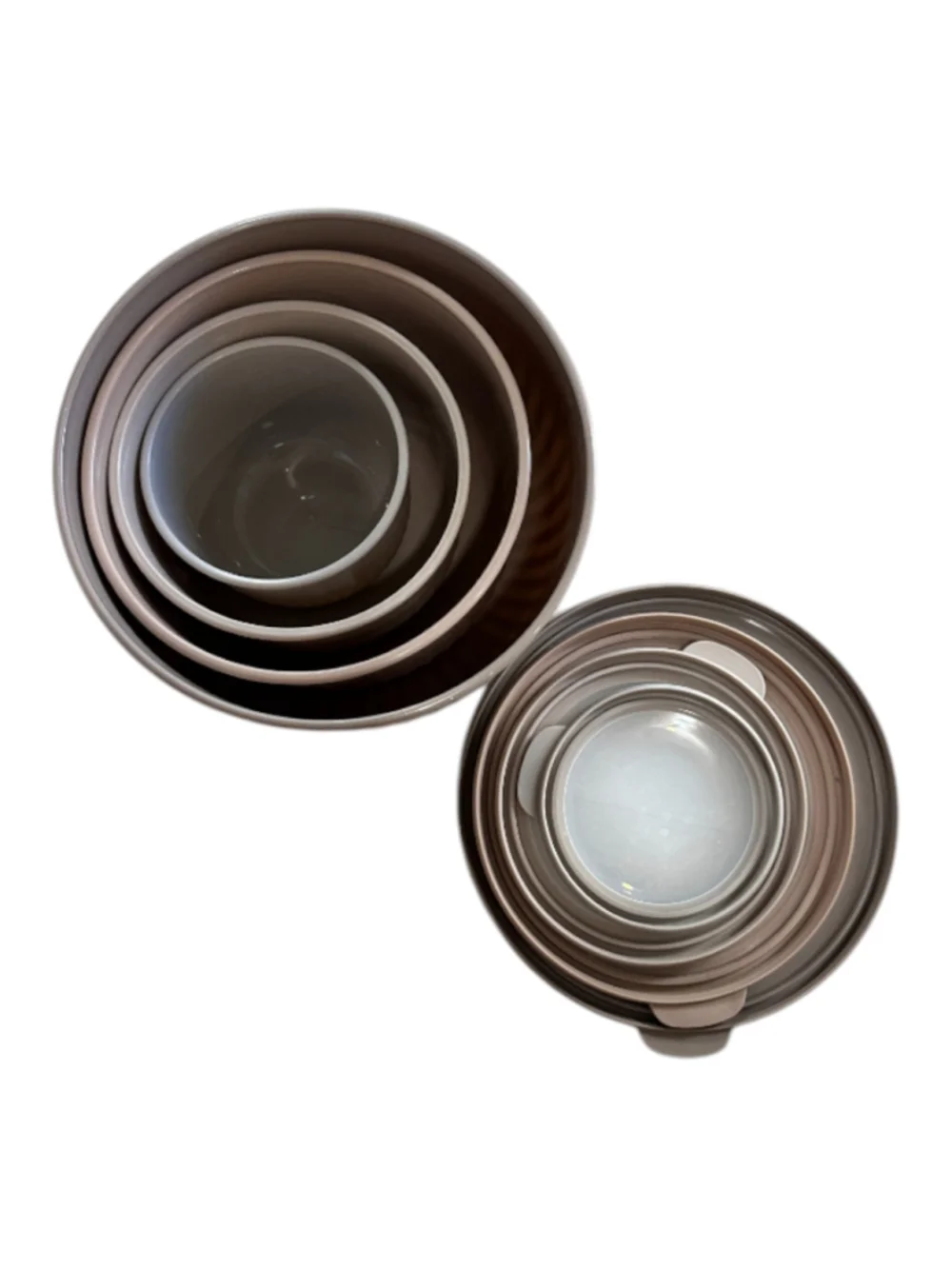 8-Piece Round Nesting Bowl Set with Lids Beige and Brown